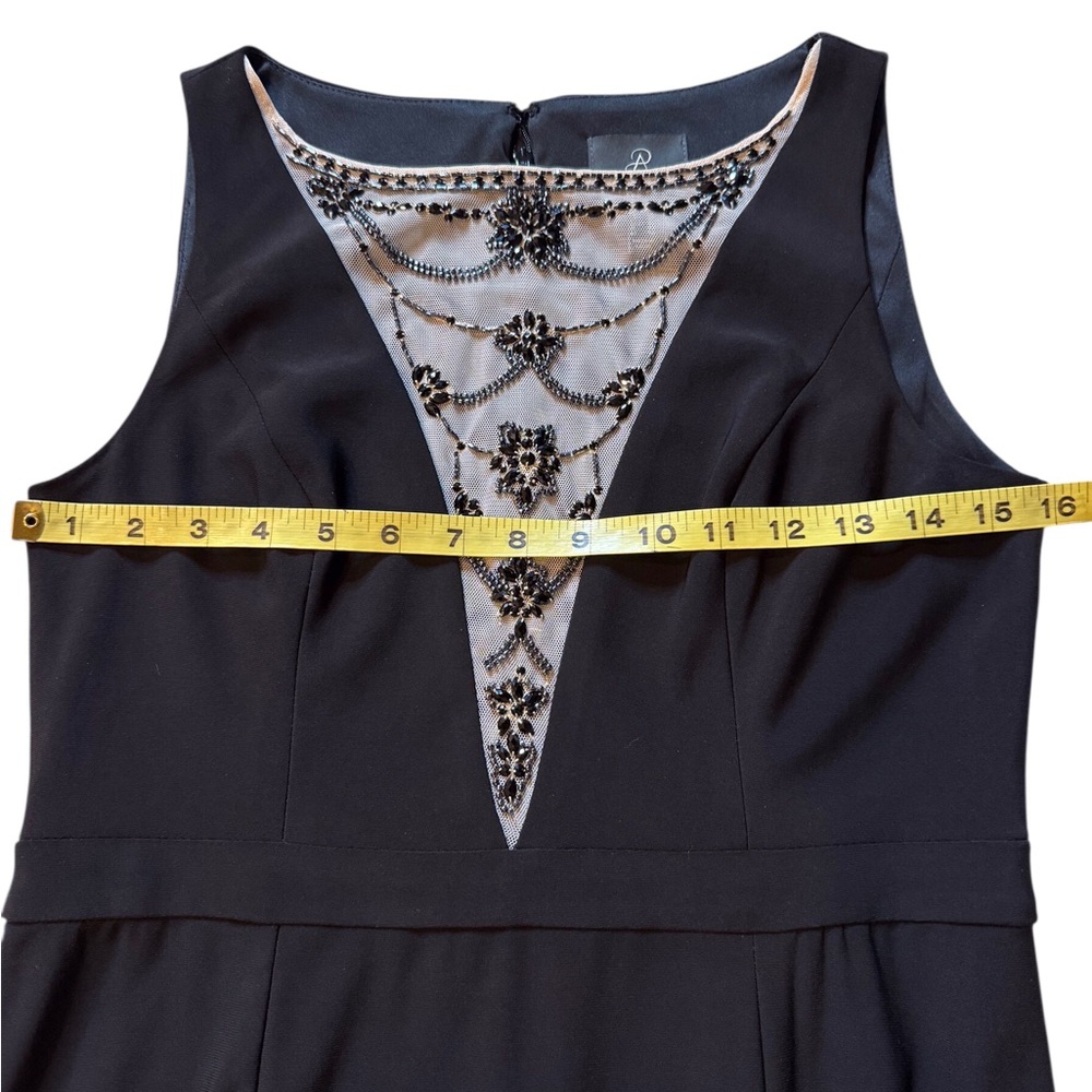 Adrianna Papell Black Beaded Illusion Neckline Evening Gown Black Tie Dress - Picture 9 of 13